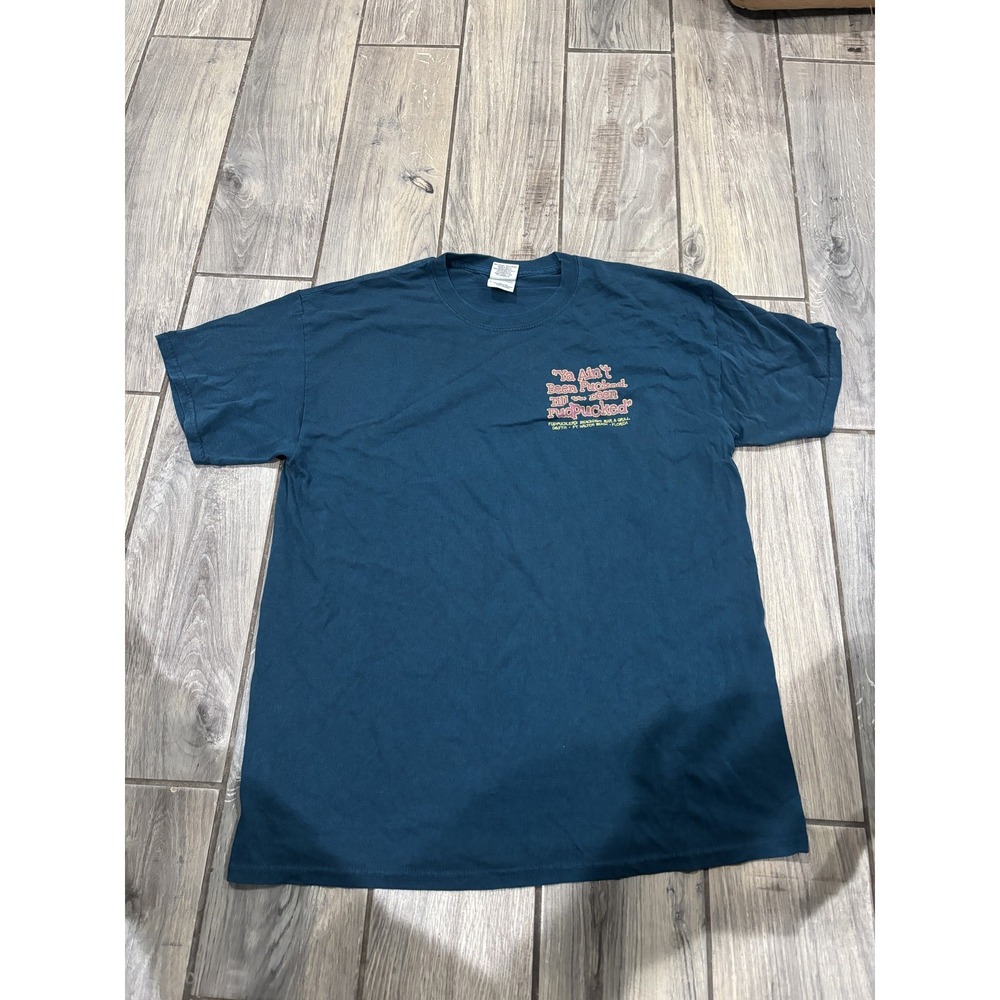 Gildan Fudpucker's Bar & Grill T-Shirt Mens L Teal‎ Double Sided Graphic Tee
